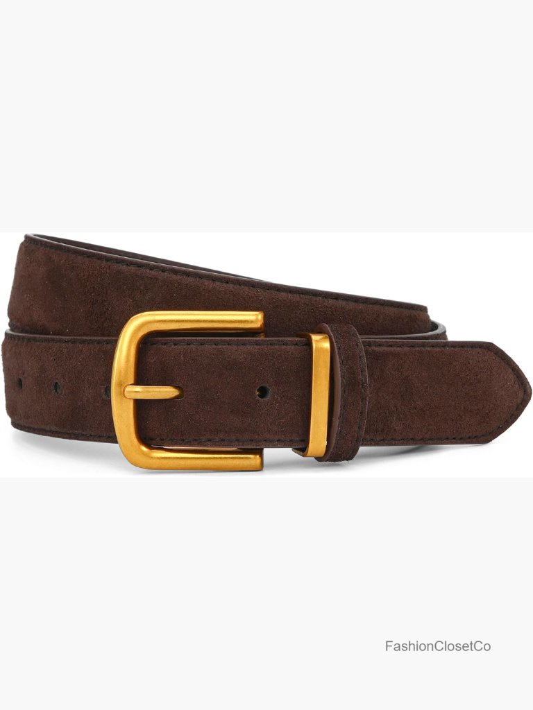 Suede Belt With Gold Buckle For Women - Chunky Waist Belt
